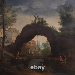 Tableau ancien français peinture huile sur toile paysage 18ème siècle art
