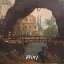 Tableau ancien français peinture huile sur toile paysage 18ème siècle art