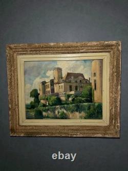 Tableau ancien français signé et daté 1952 Château et jardin Huile