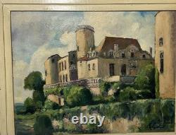 Tableau ancien français signé et daté 1952 Château et jardin Huile