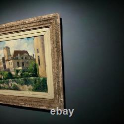Tableau ancien français signé et daté 1952 Château et jardin Huile