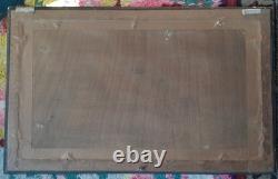 Tableau ancien grand bouquet Mimosas Roses Anémones Still Life 30 x 52 c Hors ca