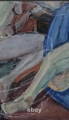 Tableau ancien hsp femmes nues assises autour du thé drapage scène orientaliste