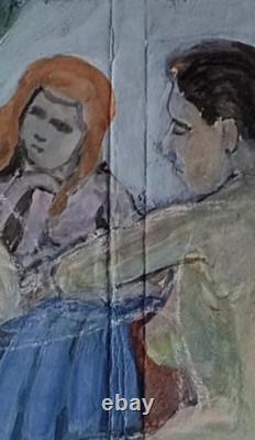 Tableau ancien hsp femmes nues assises autour du thé drapage scène orientaliste