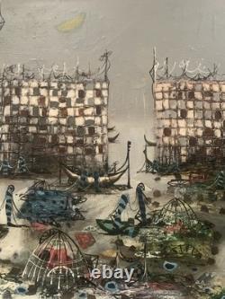 Tableau ancien hst paysage canal Venise gondole Italie J. RAITO dlg Jean Calogero