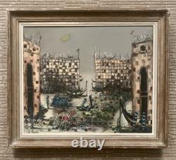 Tableau ancien hst paysage canal Venise gondole Italie J. RAITO dlg Jean Calogero