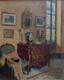 Tableau ancien huile La commode Paul HUGUES Paul int&eacute;rieur Salon Parisien