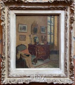 Tableau ancien huile La commode Paul HUGUES Paul intérieur Salon Parisien