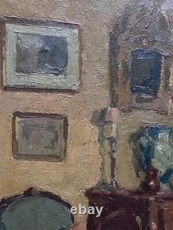 Tableau ancien huile La commode Paul HUGUES Paul intérieur Salon Parisien