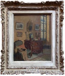 Tableau ancien huile La commode Paul HUGUES Paul intérieur Salon Parisien