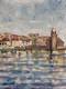 Tableau ancien huile Marine vue de Collioure 1953 post impressionniste sign&eacute;e