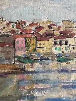 Tableau ancien huile Marine vue de Collioure 1953 post impressionniste signée