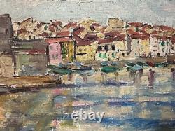 Tableau ancien huile Marine vue de Collioure 1953 post impressionniste signée