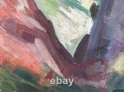 Tableau ancien huile Montagne Alpilles signé sommet arboré cadre XX ème