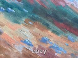 Tableau ancien huile Montagne Alpilles signé sommet arboré cadre XX ème