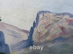 Tableau ancien huile Montagne Alpilles signé sommet arboré cadre XX ème