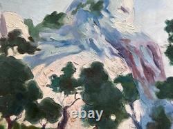 Tableau ancien huile Montagne Alpilles signé sommet arboré cadre XX ème