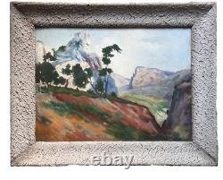 Tableau ancien huile Montagne Alpilles signé sommet arboré cadre XX ème
