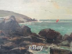 Tableau ancien huile Paysage signé René TENER Barbizon Seascape Oil Painting
