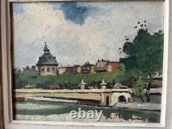 Tableau ancien huile Pont du Carrousel à Paris Signature à identifier