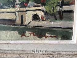 Tableau ancien huile Pont du Carrousel à Paris Signature à identifier