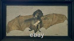 Tableau ancien huile, Portrait D'une Chauves-souris 1961