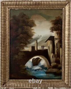 Tableau ancien huile XIX XX paysage du soir Italien impressionnisme signé Rossi