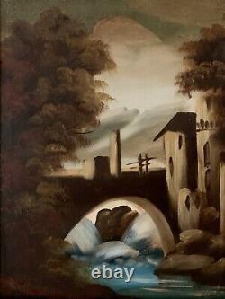 Tableau ancien huile XIX XX paysage du soir Italien impressionnisme signé Rossi