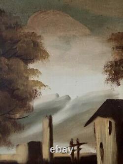 Tableau ancien huile XIX XX paysage du soir Italien impressionnisme signé Rossi