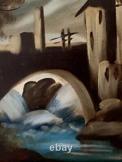 Tableau ancien huile XIX XX paysage du soir Italien impressionnisme signé Rossi