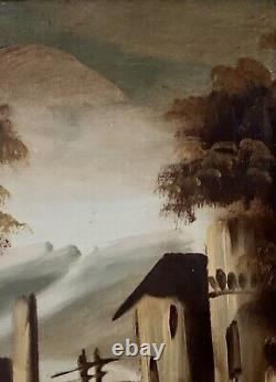Tableau ancien huile XIX XX paysage du soir Italien impressionnisme signé Rossi