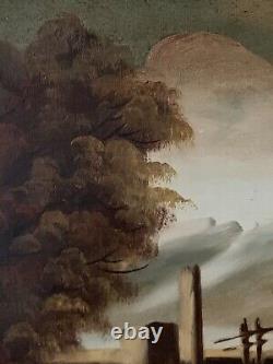 Tableau ancien huile XIX XX paysage du soir Italien impressionnisme signé Rossi