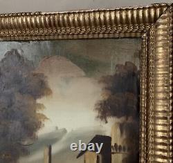 Tableau ancien huile XIX XX paysage du soir Italien impressionnisme signé Rossi