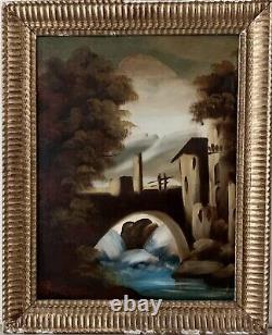 Tableau ancien huile XIX XX paysage du soir Italien impressionnisme signé Rossi