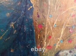 Tableau ancien huile XIX femme à l'ombrelle chien Coquelicot Walter SHAW SPARROW