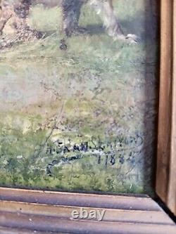 Tableau ancien huile XIX femme à l'ombrelle chien Coquelicot Walter SHAW SPARROW