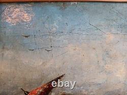 Tableau ancien huile XIX femme à l'ombrelle chien Coquelicot Walter SHAW SPARROW