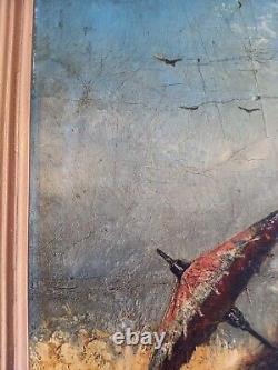 Tableau ancien huile XIX femme à l'ombrelle chien Coquelicot Walter SHAW SPARROW