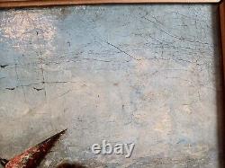 Tableau ancien huile XIX femme ombrelle chien Coquelicots Walter SHAW SPARROW
