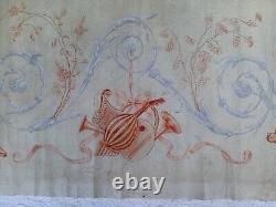Tableau ancien huile allégorie angelots putti musicien flûte violon ruban