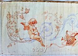 Tableau ancien huile allégorie angelots putti musicien flûte violon ruban