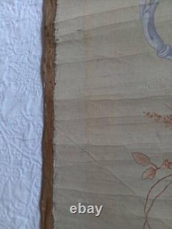 Tableau ancien huile allégorie angelots putti musicien flûte violon ruban