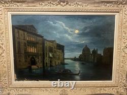 Tableau ancien huile basilique Santa Salute, Grand Canal, Italie, Venise