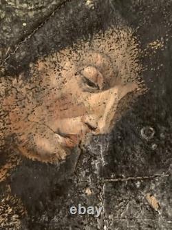 Tableau ancien huile composition mixte sculpture boulons femme mélancolie signé