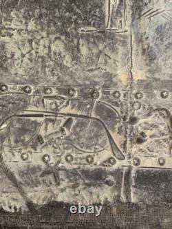 Tableau ancien huile composition mixte sculpture boulons femme mélancolie signé