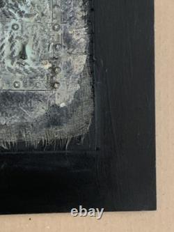 Tableau ancien huile composition mixte sculpture boulons femme mélancolie signé