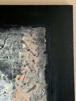 Tableau ancien huile composition mixte sculpture boulons femme mélancolie signé