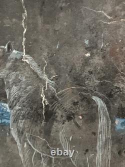 Tableau ancien huile composition mixte sculpture cheval cavalier signé Revest