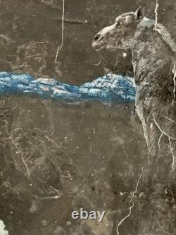 Tableau ancien huile composition mixte sculpture cheval cavalier signé Revest