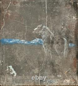 Tableau ancien huile composition mixte sculpture cheval cavalier signé Revest